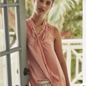 Anthropologie Maeve Sleeveless Tank Peach Pink Tie Front